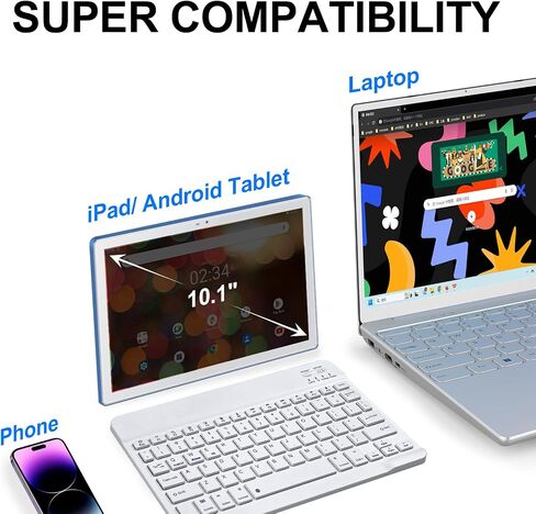 Ultra-Slim Bluetooth Keyboard Compatible with iPad, iPad Air, iPad Pro, iPad Mini, Mini Wireless Keyboard Compatible with Tablet, Apple iPhone, Rechargeable Low Profile Keyboard, 10 inch Black in Saudi Arabia
