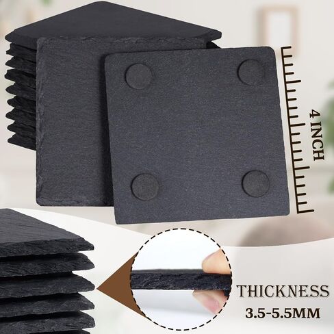 60 Pieces Slate Drink Coasters, GOH DODD 4 Inch Black Coasters Stone Coaster Set, Laser Engraving Blanks with Anti-Scratch Bottom for Home Office Kitchen Apartment Bar, Square in Kuwait