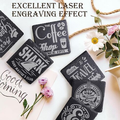 60 Pieces Slate Drink Coasters, GOH DODD 4 Inch Black Coasters Stone Coaster Set, Laser Engraving Blanks with Anti-Scratch Bottom for Home Office Kitchen Apartment Bar, Square in Kuwait
