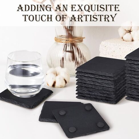 60 Pieces Slate Drink Coasters, GOH DODD 4 Inch Black Coasters Stone Coaster Set, Laser Engraving Blanks with Anti-Scratch Bottom for Home Office Kitchen Apartment Bar, Square in Kuwait