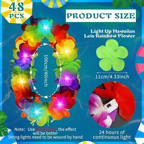 Sherr 48 قطعة LED هاواي ليز تضيء زهرة ليز قلادة زهرة مع أضواء LED لوا ليز الزهور القلائد لحفلات تنكرية على الشاطئ وحفلات الزفاف الاستوائية تحت عنوان لوازم الحفلات (أبيض) in Saudi Arabia