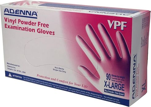 Adenna VPF238 VPF 3.5 mil Vinyl Powder Free Exam Gloves (Translucent, X-Large) Box of 90 in Saudi Arabia