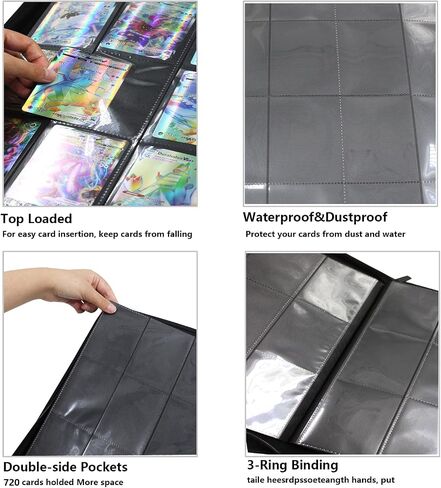 Collectible Trading Card Zipper Album Holder, 16-Pocket,1024 Pockets Card 30 Protective Sleevesfor Cards Storage & Organisation Card Binder Case Holder for TCG, Sports Card (Black-1024 Pockets) in Saudi Arabia