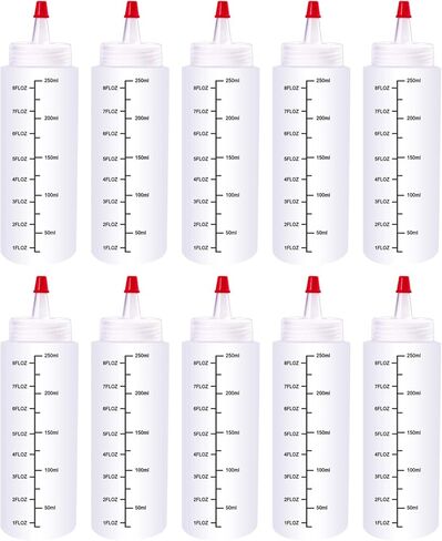 10 عبوات 8 أونصة (250 مل) زجاجات ضغط للبهارات مع زجاجات كاتبة موازين وغطاء ذو ​​طرف أحمر للكاتشب والصلصات والشراب والضمادات والفنون والحرف اليدوية in Kuwait