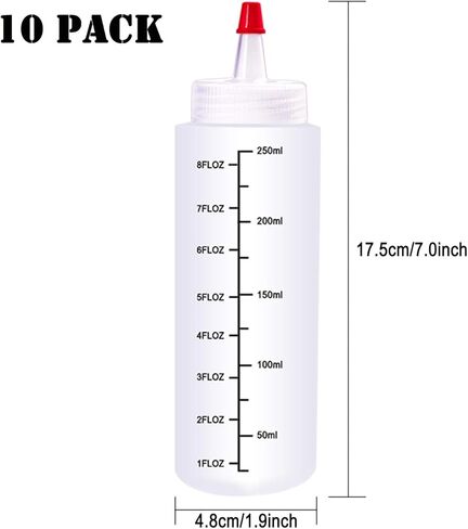 10 عبوات 8 أونصة (250 مل) زجاجات ضغط للبهارات مع زجاجات كاتبة موازين وغطاء ذو ​​طرف أحمر للكاتشب والصلصات والشراب والضمادات والفنون والحرف اليدوية in Kuwait