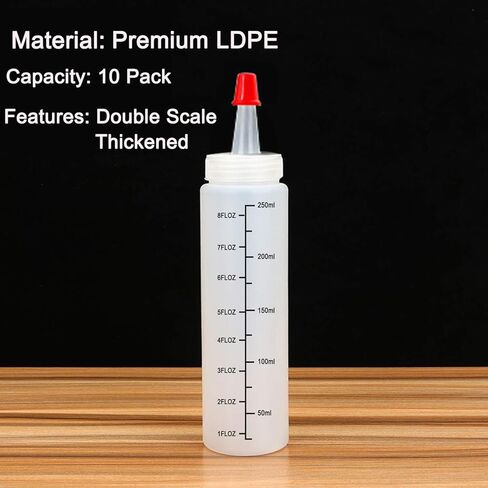 10 عبوات 8 أونصة (250 مل) زجاجات ضغط للبهارات مع زجاجات كاتبة موازين وغطاء ذو ​​طرف أحمر للكاتشب والصلصات والشراب والضمادات والفنون والحرف اليدوية in Kuwait