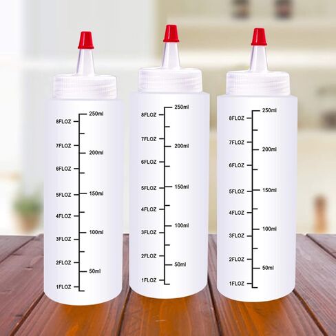 10 عبوات 8 أونصة (250 مل) زجاجات ضغط للبهارات مع زجاجات كاتبة موازين وغطاء ذو ​​طرف أحمر للكاتشب والصلصات والشراب والضمادات والفنون والحرف اليدوية in Kuwait