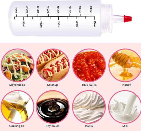 10 عبوات 8 أونصة (250 مل) زجاجات ضغط للبهارات مع زجاجات كاتبة موازين وغطاء ذو ​​طرف أحمر للكاتشب والصلصات والشراب والضمادات والفنون والحرف اليدوية in Kuwait