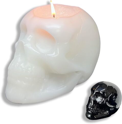 Glass Skull Candle | Melt Reveal Inner Glass Skull | Large 6" L | Longe Burn Time! | Beautiful Gift Box | Bedroom or Home Decor | Unique Gothic Spooky Goth Gift (White, Unscented) in Saudi Arabia