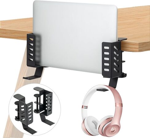 No Drill Desk Side Laptop Mount,Hanging Laptop Holder for Office and Home，Clamp on Desk Side Storage Organizer for Laptops/MacBook/Book/Keyboards/Headphone/Gamepad/Backpack White in Saudi Arabia