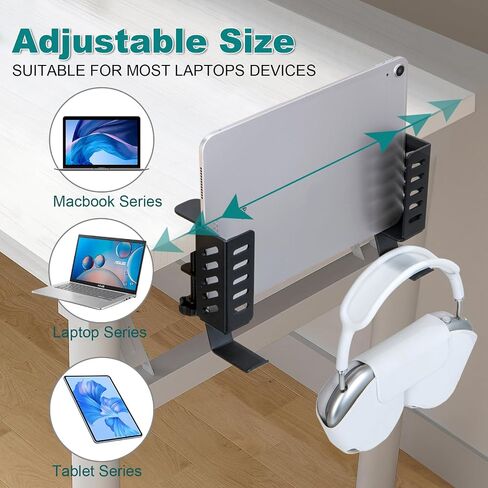 No Drill Desk Side Laptop Mount,Hanging Laptop Holder for Office and Home，Clamp on Desk Side Storage Organizer for Laptops/MacBook/Book/Keyboards/Headphone/Gamepad/Backpack White in Saudi Arabia
