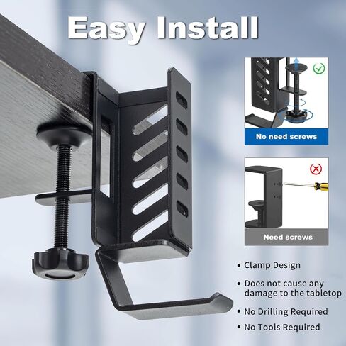 No Drill Desk Side Laptop Mount,Hanging Laptop Holder for Office and Home，Clamp on Desk Side Storage Organizer for Laptops/MacBook/Book/Keyboards/Headphone/Gamepad/Backpack White in Saudi Arabia