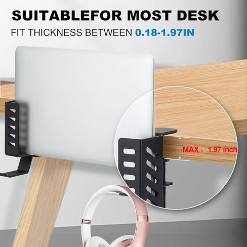 No Drill Desk Side Laptop Mount,Hanging Laptop Holder for Office and Home，Clamp on Desk Side Storage Organizer for Laptops/MacBook/Book/Keyboards/Headphone/Gamepad/Backpack White in Saudi Arabia