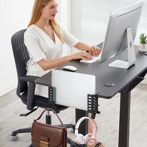 No Drill Desk Side Laptop Mount,Hanging Laptop Holder for Office and Home，Clamp on Desk Side Storage Organizer for Laptops/MacBook/Book/Keyboards/Headphone/Gamepad/Backpack White in Saudi Arabia