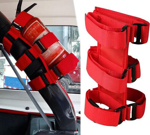 Universal Fire Extinguisher Straps Adjustable Roll Bar Mount 3 lb Fire Extinguisher Holder for Boat Wrangler Car Truck UTV Vehicles Roll Cage Interior Accessories Home Office,Red Strap Only in Saudi Arabia