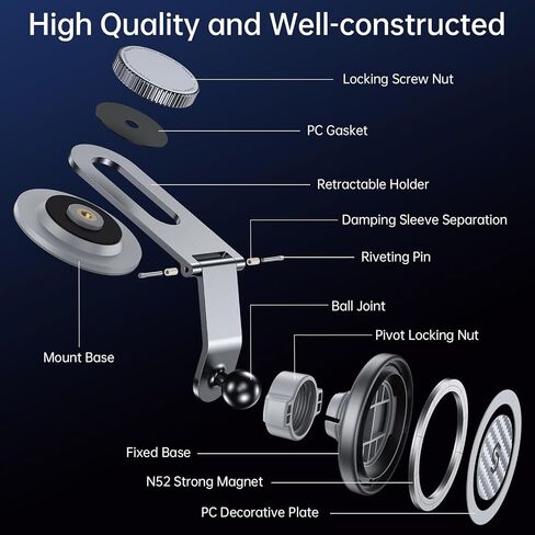SYNCWIRE for MagSafe Car Mount for Universal Dashboard &Tesla Screen, [Super Stable ] Magnetic Phone Holder for Car, Aluminum Alloy Arm, Car Mount for iPhone 15 Pro Max 14 13 12&All in Kuwait