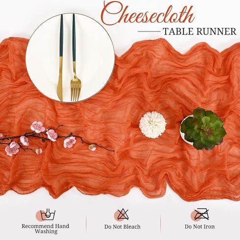 16 حزمة مفرش طاولة من القماش القطني، مفرش طاولة شاش بوهو بطول 10 أقدام، مقاس 21 × 120 بوصة، مفرش طاولة طويل رومانسي ريفي لحفلات الزفاف وحفلات الزفاف وعيد الشكر وديكور عيد الميلاد (عنابي) in Kuwait