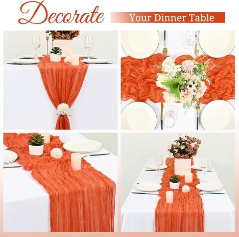 16 حزمة مفرش طاولة من القماش القطني، مفرش طاولة شاش بوهو بطول 10 أقدام، مقاس 21 × 120 بوصة، مفرش طاولة طويل رومانسي ريفي لحفلات الزفاف وحفلات الزفاف وعيد الشكر وديكور عيد الميلاد (عنابي) in Kuwait