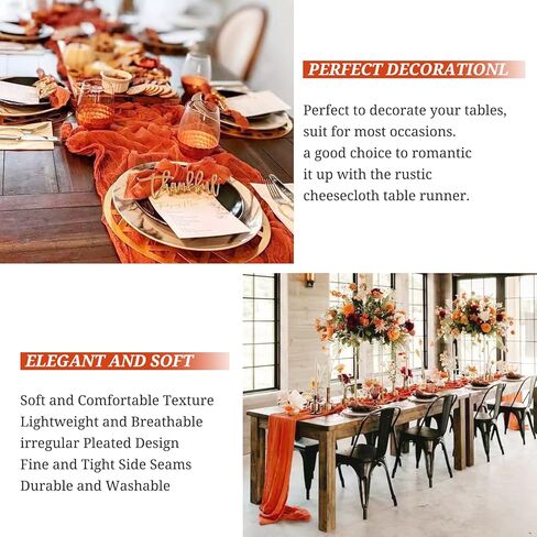 16 حزمة مفرش طاولة من القماش القطني، مفرش طاولة شاش بوهو بطول 10 أقدام، مقاس 21 × 120 بوصة، مفرش طاولة طويل رومانسي ريفي لحفلات الزفاف وحفلات الزفاف وعيد الشكر وديكور عيد الميلاد (عنابي) in Kuwait