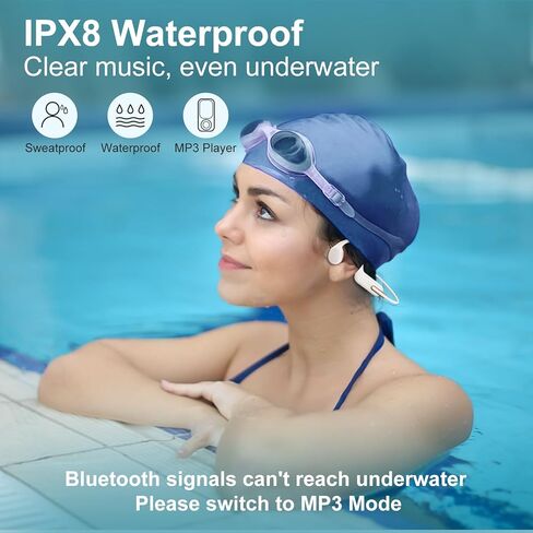 سماعات توصيل العظام IPX8 سماعات السباحة المقاومة للماء سماعة بلوتوث لاسلكية 5.3 سماعات أذن مدمجة 32 جيجا مفتوحة للأذن الرياضية مع مشغل MP3 لتحت الماء والجري وركوب الدراجات والمشي لمسافات طويلة in Saudi Arabia