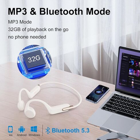 سماعات توصيل العظام IPX8 سماعات السباحة المقاومة للماء سماعة بلوتوث لاسلكية 5.3 سماعات أذن مدمجة 32 جيجا مفتوحة للأذن الرياضية مع مشغل MP3 لتحت الماء والجري وركوب الدراجات والمشي لمسافات طويلة in Saudi Arabia
