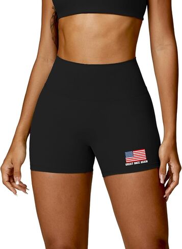 Womens Butt Lift Yoga Shorts Flag Printed High Waisted Back Ruched Legging Shorts Tummy Control Sports Bike Shorts in Kuwait