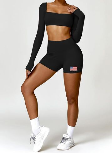 Womens Butt Lift Yoga Shorts Flag Printed High Waisted Back Ruched Legging Shorts Tummy Control Sports Bike Shorts in Kuwait