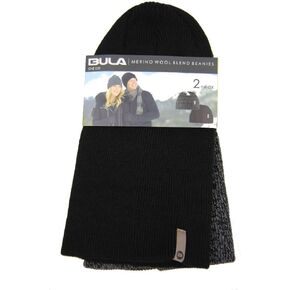 Unisex Merino Wool Blend Beanies 2-Pack, Black/Gray, One Size