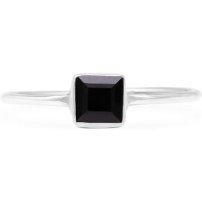 Cut Square Black Onyx 925 Sterling Silver Ring - Delicate BOHO Chic Jewelry - Fashionable and Stylish for Girls and Women with Velvet Gift Bag - Made by Indian Artisans - Size 5-10