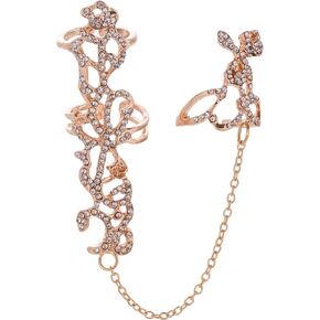 Zealmer Women Crystal Rose Flower Finger Chain Wedding Bridesmaid Bridal Statement Ring Adjustable