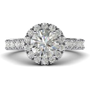 LANDA JEWEL Women's Solid Sterling Silver Large Halo 1.5ctw Simulated Brilliant Round Diamond Engagement Ring With Side Stones