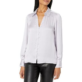 PAIGE Women's Augustine Blouse Collard Covered Buttons Smacking Detail at Yoke in Thistle