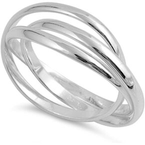 Triple Interlocked Rolling Stacking Ring Sterling Silver Wedding Band Sizes 4-13