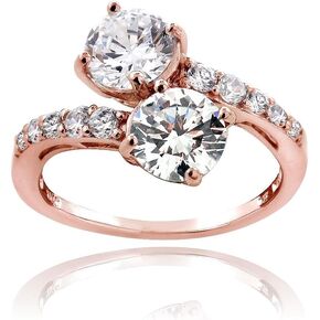 Hoops & Loops Sterling Silver Womens White CZ Cubic Zirconia Two-Stone Engagement Bridal Friendship Band Ring