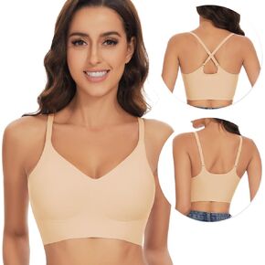 WOWENY Seamless Bra for Women No Underwire Comfort Wireless Padded Bralettes Cross Back Adjustable Everyday Convertible Bra