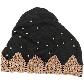 Zerodis Muslim Turban Hat Comfortable Breathable Women Turban Floral Design Stretch Head Wrap for Daily Use Worship(Black)