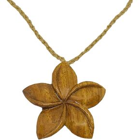 Hawaiian Jewelry Hand Carved Koa Wood Hawaii Plumeria Flower Necklace from Hawaii