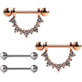 Ruifan Clear CZ Nipple Shield Rings & Barbell Retainer Surgical Steel Piercing Jewelry 14G 4PCS