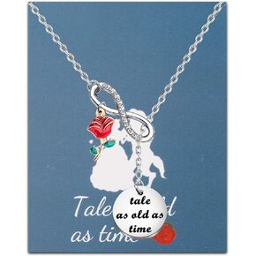SEIRAA Tale as Old as Time Jewelry Belle's Rose Flower Pendant Necklace Belle and Beast Fairytale Gifts