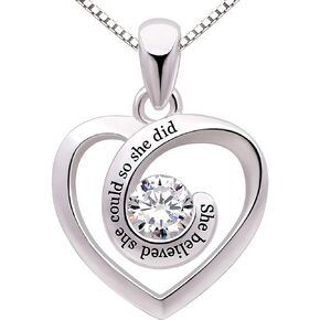 Jewelry Sterling Silver She believed she could so she did Love Heart Cubic Zirconia Pendant Necklace