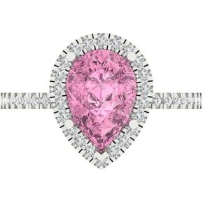 Clara Pucci 2.45ct Pear Cut Solitaire accent Halo Pink Simulated Diamond Engagement Promise Anniversary Bridal Ring Real 14k White Gold