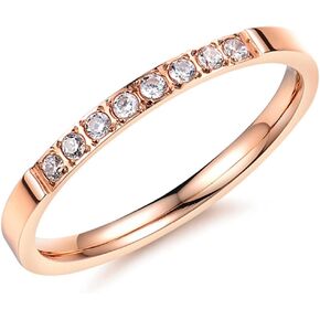 Fashion Month Women 2mm Luxury Titanium Stainless Steel Cubic Zirconia CZ Inlay Rose Gold Ring Wedding Engagement Band