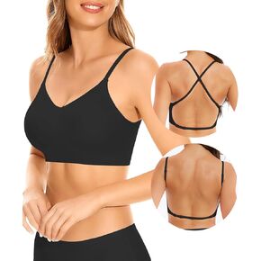 Seamless Backless Bras, Low Back Bra, High Support Halter Bras Strap Wire-Free Padded Multiway Convertible Bralette