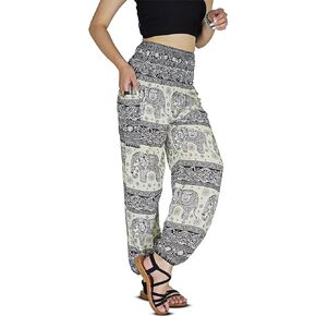 Women Harem Pant Boho Genie Aladdin Smocked Waist Yoga Trousers
