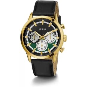 GUESS Men's 44mm Watch - Black Strap Black-Green Dial Gold Tone Case