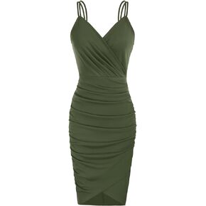 GRACE KARIN Short Cocktail Dress for Women V-Neck Graduation Bodycon Dress Olive Green M