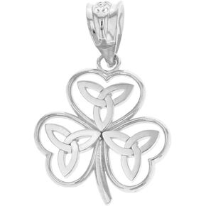 10K or 14K Yellow, White, or Rose Gold Dainty Irish Shamrock Charm Pendant with Celtic Trinity Knot - Choice of Metal Color