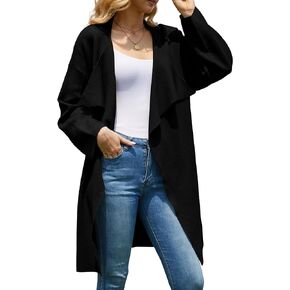 Jumppmile Women Long Coatigan Knit Open Front Cardigan Sweater Coat Lapel Coatigan Jacket with Pockets