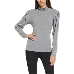 BCBGMAXAZRIA Women's Long Sleeve Turtleneck Top with Poof Shoulder