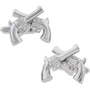 Pistols Handguns Crossed Dueling 6 shooters Gun Pair Cufflinks in a Presentation Gift Box & Polishing Cloth